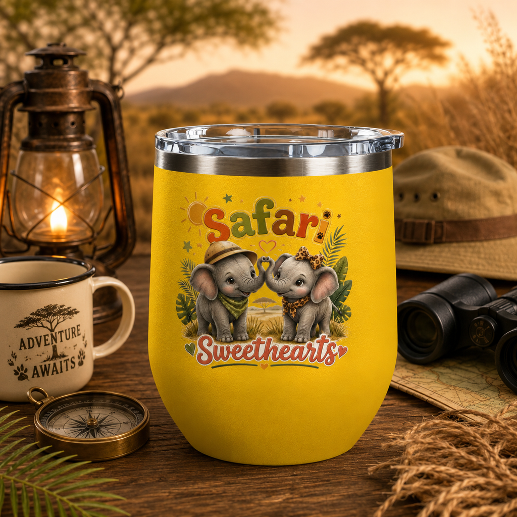 Safari Sweethearts Tumbler – 12oz Insulated Cute Elephant Couples Design