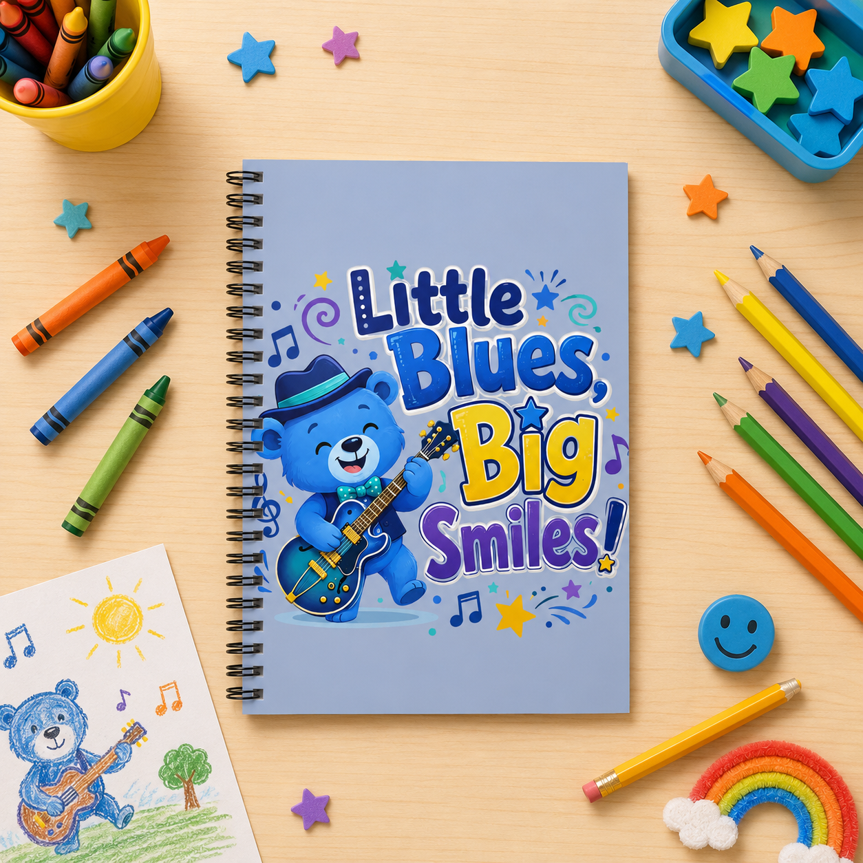 Notebook — "Little Blues, Big Smiles" Cute Blue Bear Guitar Journal