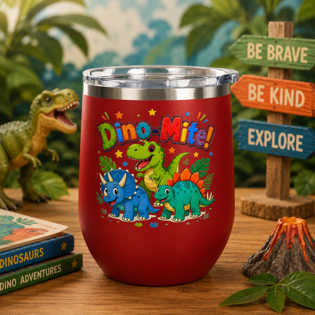 "Dino-Mite!" Cute Kids Dinosaur 12oz Insulated Tumbler