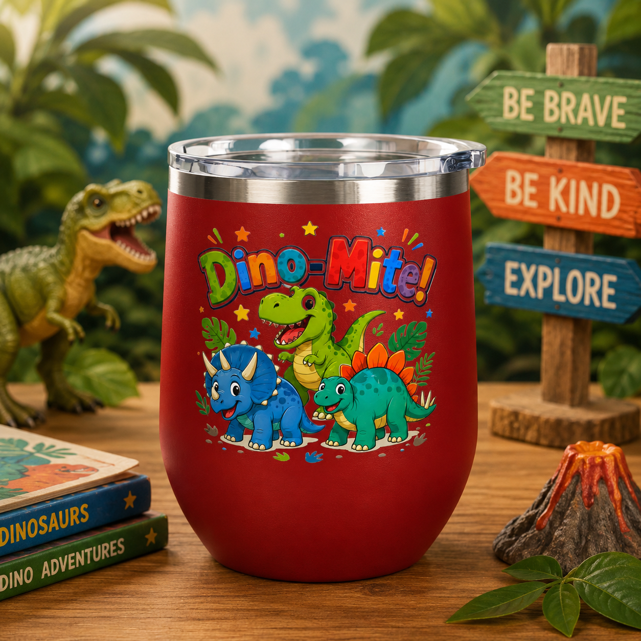 "Dino-Mite!" Cute Kids Dinosaur 12oz Insulated Tumbler