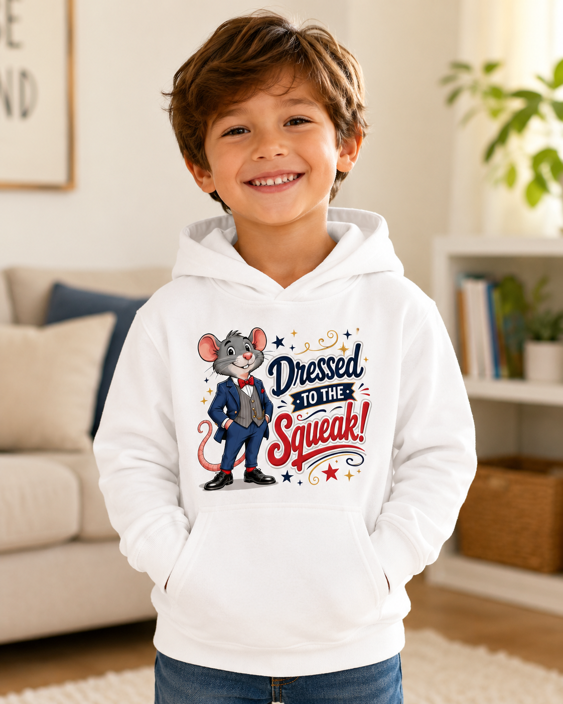 Kids Hoodie — "Dressed to the Squeak" Cartoon Mouse Pullover