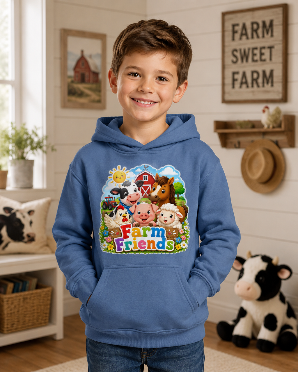 Kids Hoodie — Cute "Farm Friends" Animal Graphic Pullover for Toddlers & Children