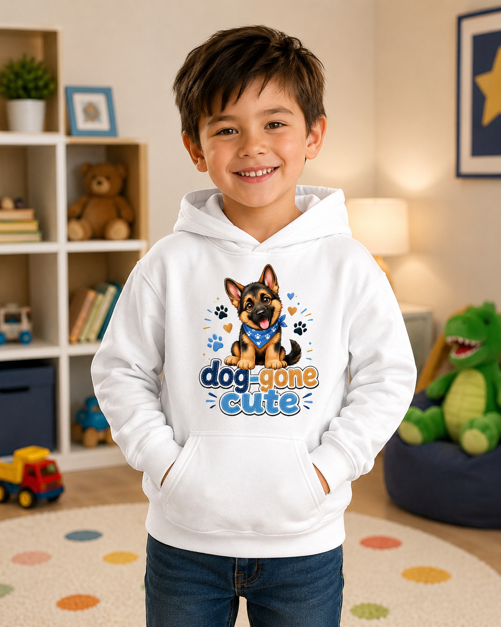 Kids Hoodie - "Dog-Gone Cute" German Shepherd Puppy Graphic Hoodie for Children
