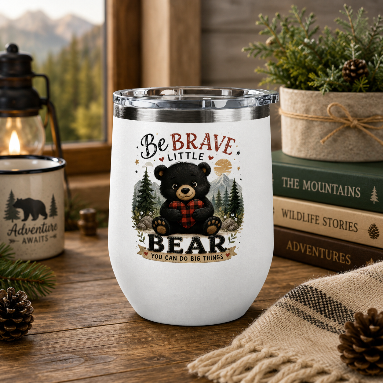Be Brave Little Bear 12oz Tumbler — Cute Woodland Baby Shower Gift