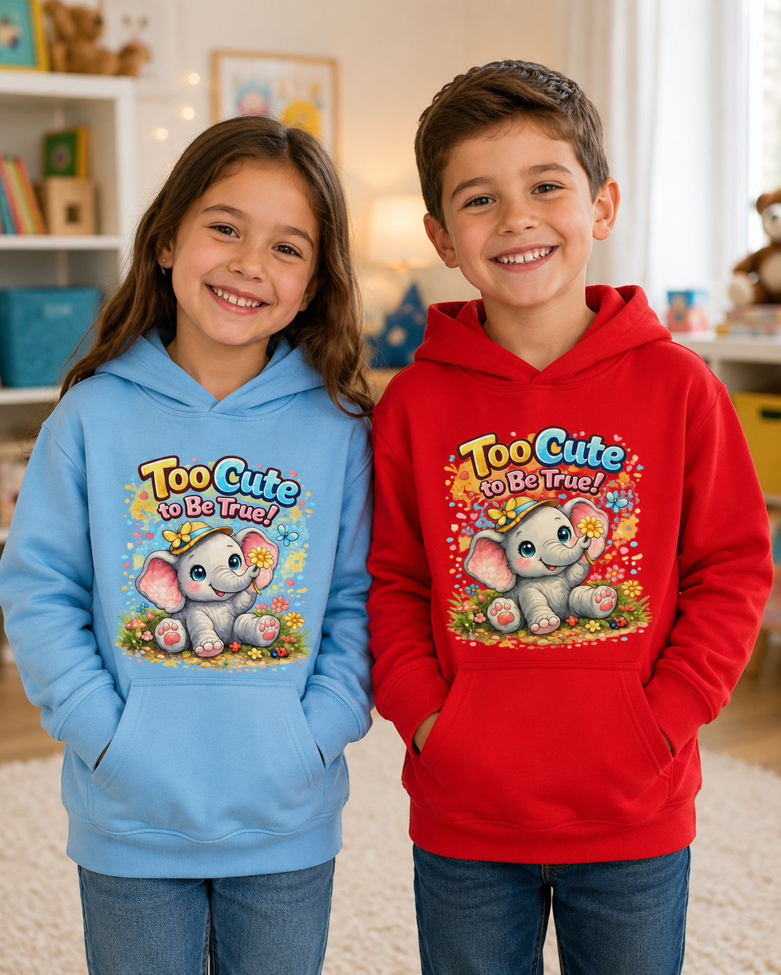 Kids Hoodie — "Too Cute to Be Traced" Elephant Graphic Hoodie for Toddlers & Little Kids