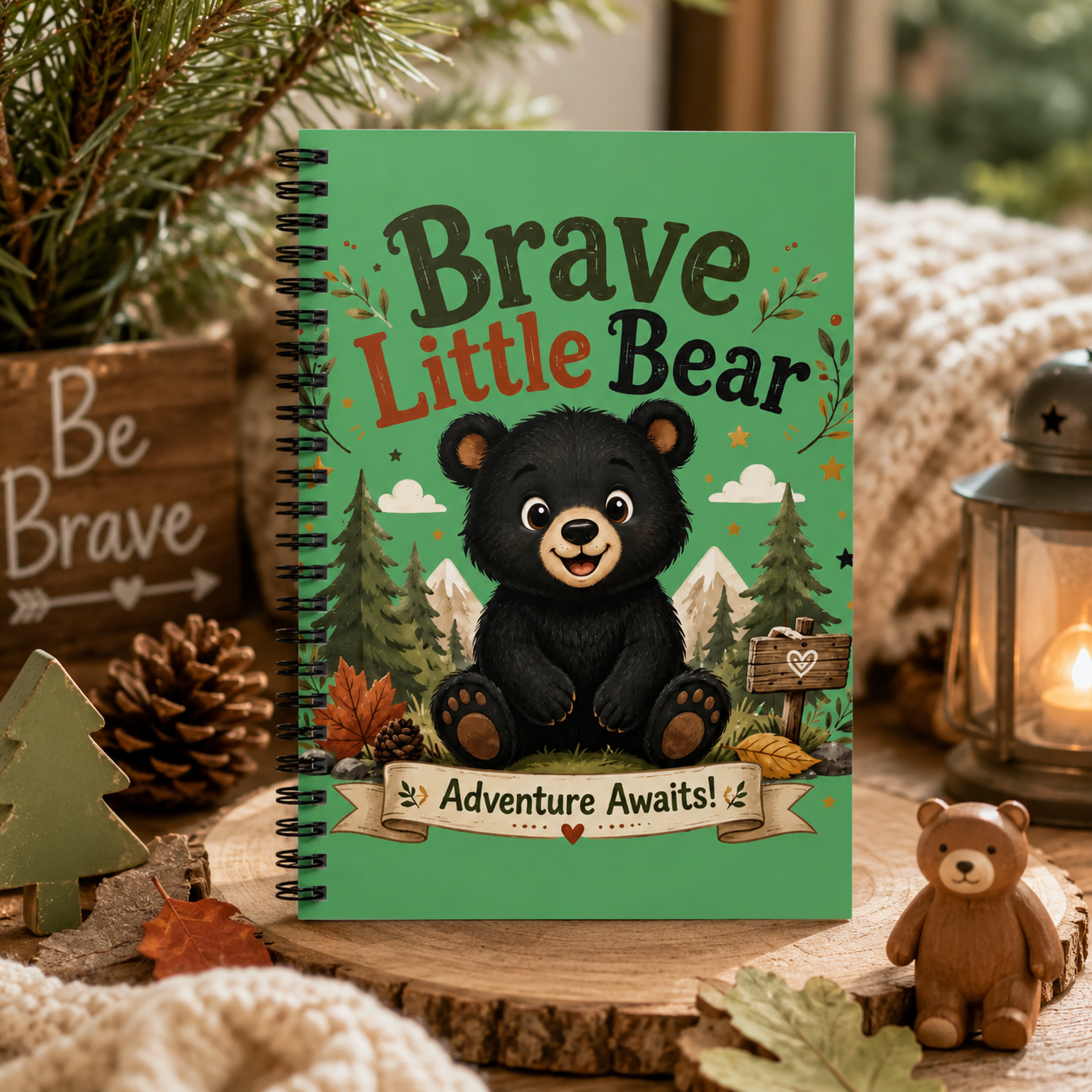 Brave Little Bear Spiral Notebook — 'Adventure Awaits' Ruled Journal for Kids