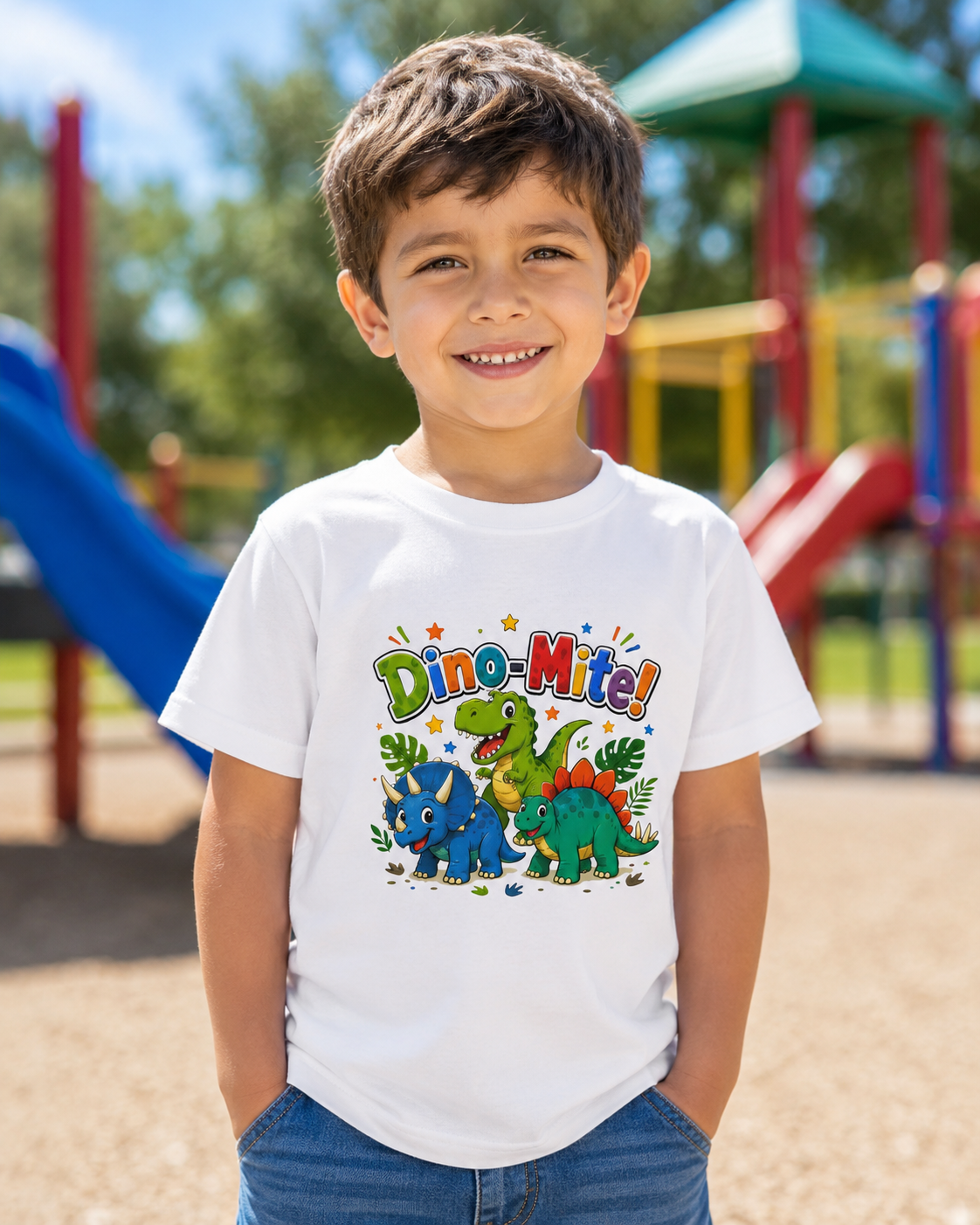 Kids T-Shirt - "Dino-Mite!" Colorful Dino Crew Tee for Toddlers & Kids