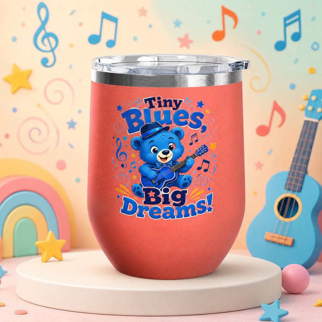 12oz Tumbler — "Tiny Blues Big Dreams" Cute Blue Bear Music Design