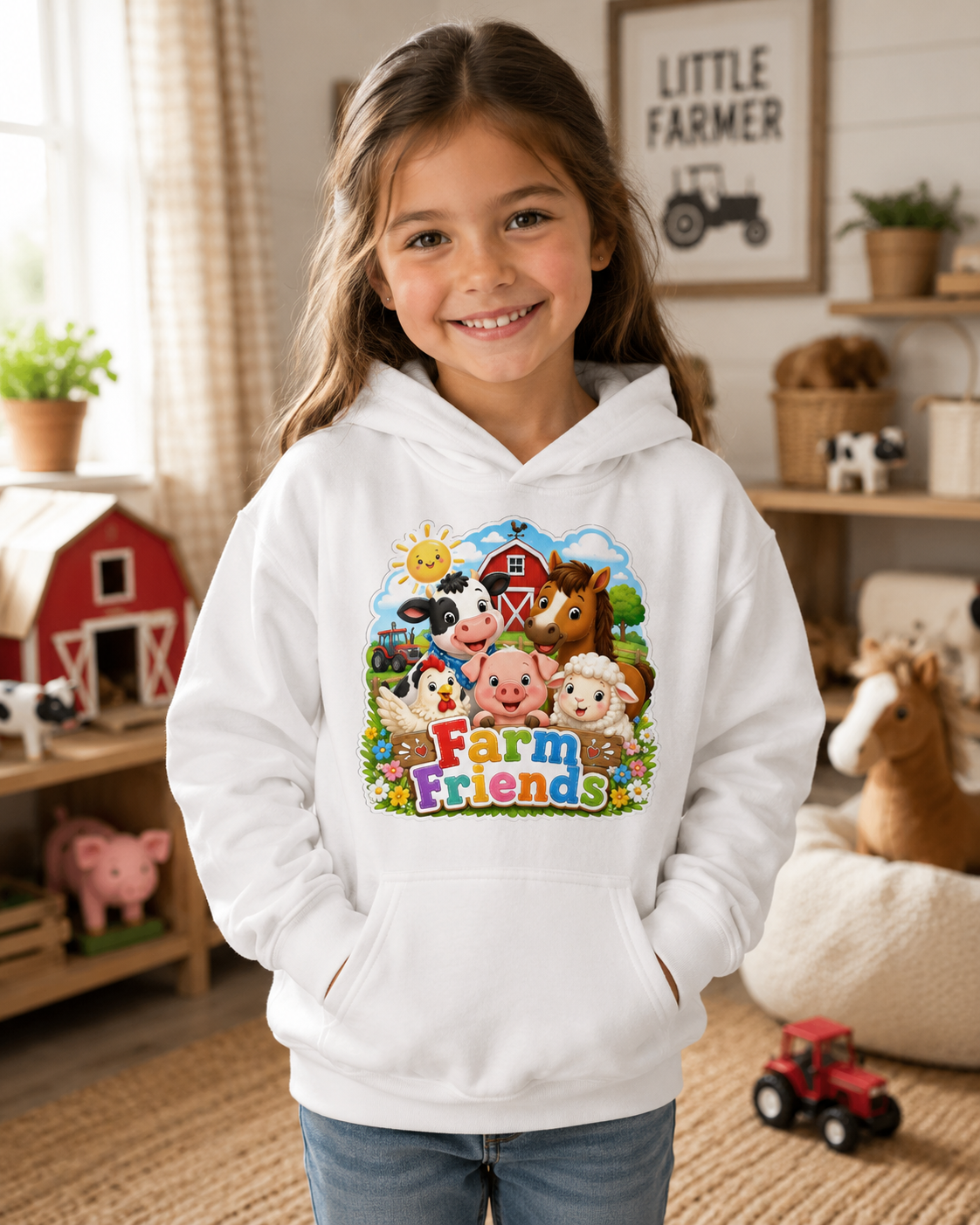 Kids Hoodie — Cute "Farm Friends" Animal Graphic Pullover for Toddlers & Children