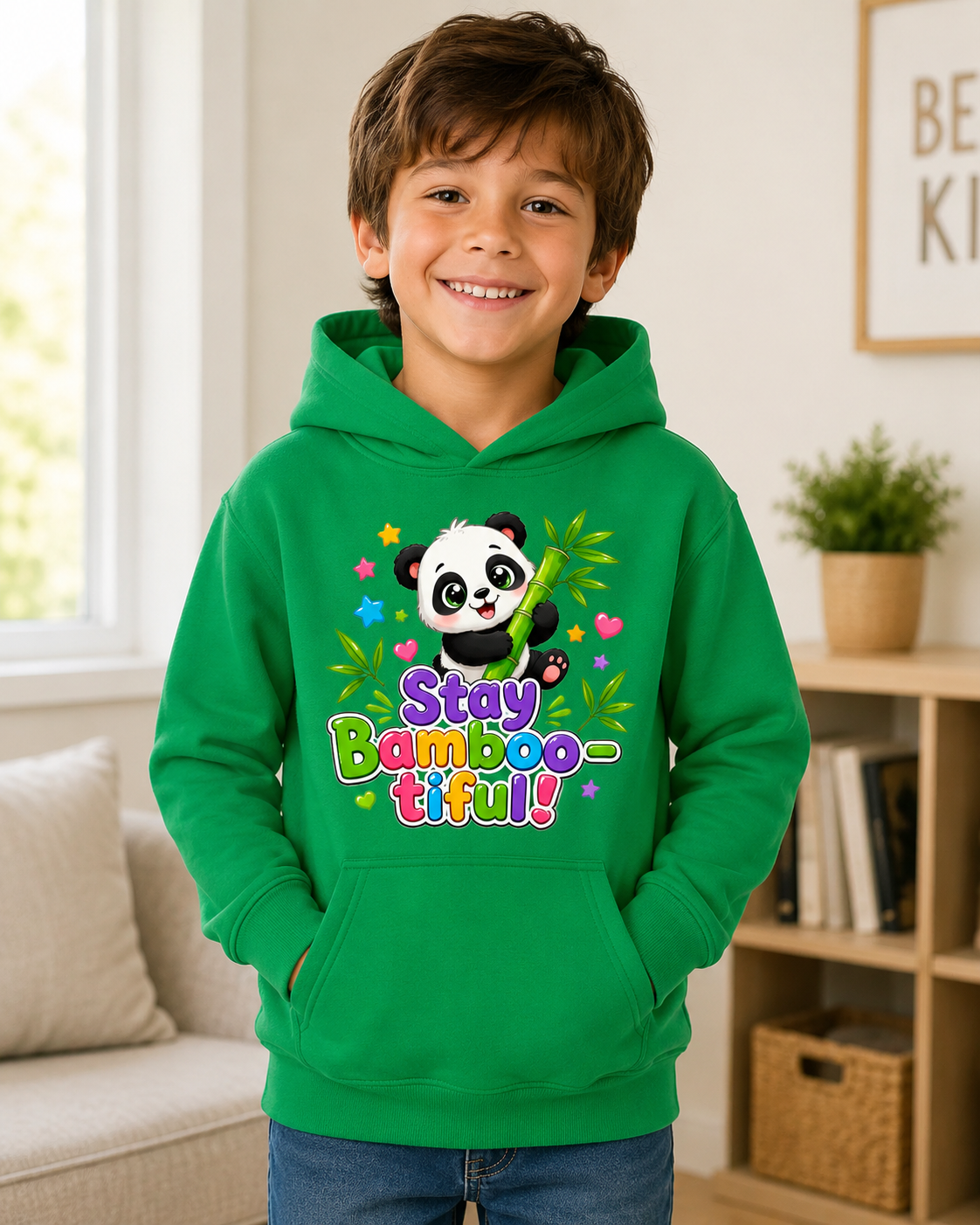 Kids Hoodie — "Stay Bambootiful" Cute Panda Bamboo Graphic