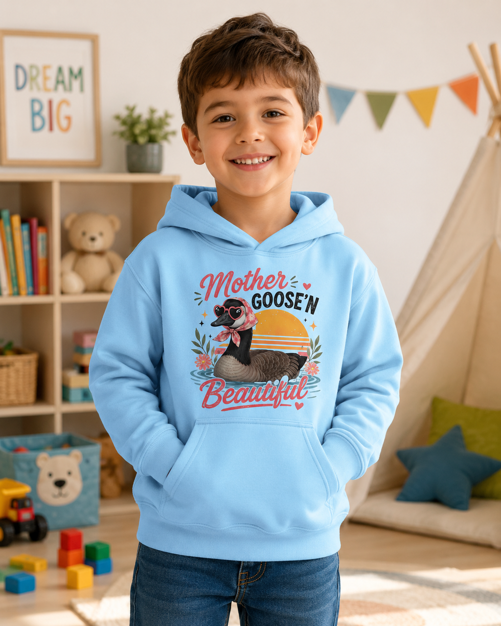 Kids Hoodie - "Mother Goose'n Beautiful" Cute Goose Graphic Hoodie for Girls & Boys