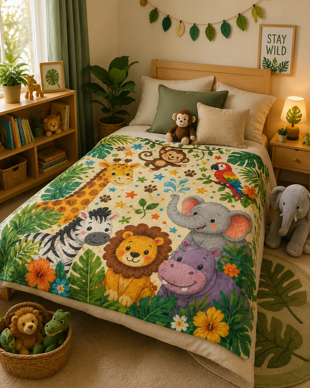 Cute Jungle Animals Baby Blanket | Safari Lion Elephant Giraffe Zebra