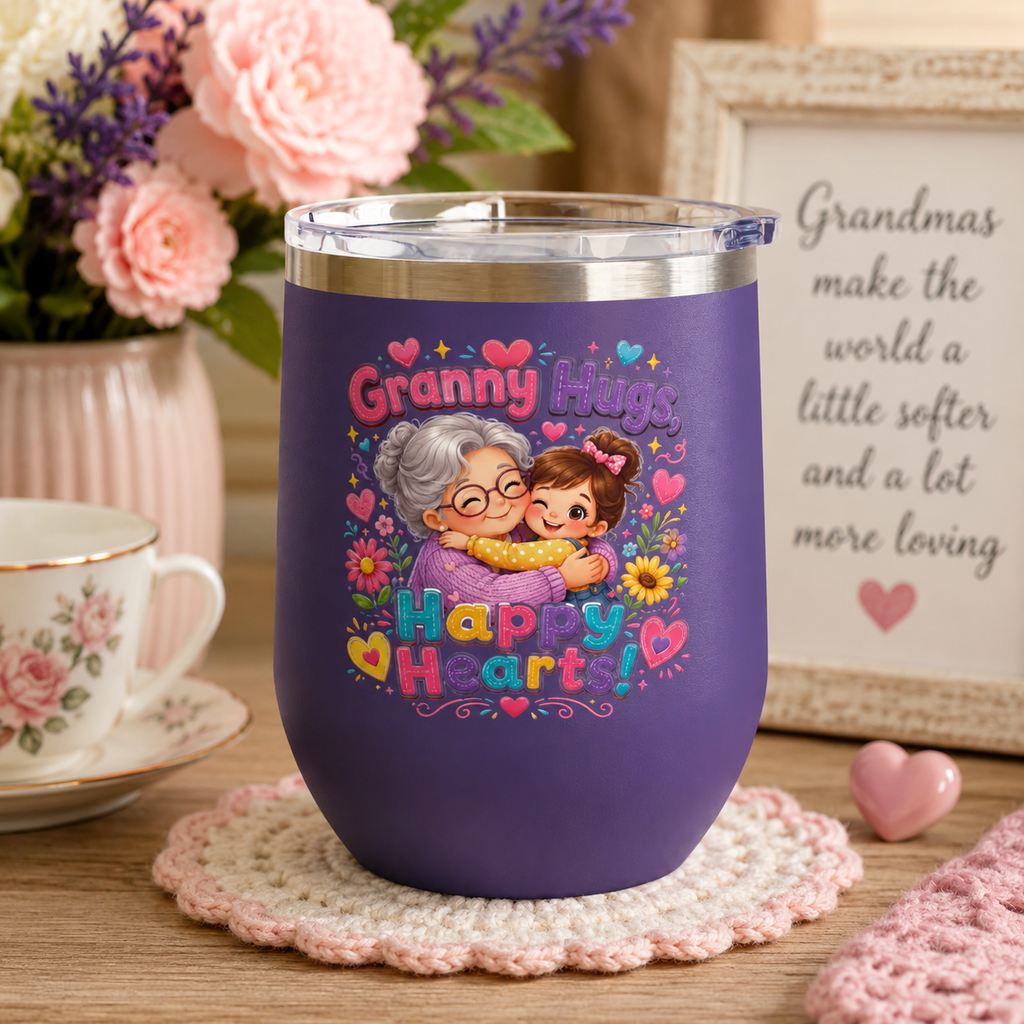 Granny Hugs Happy Hearts 12oz Tumbler — Cute Grandma & Grandchild Gift