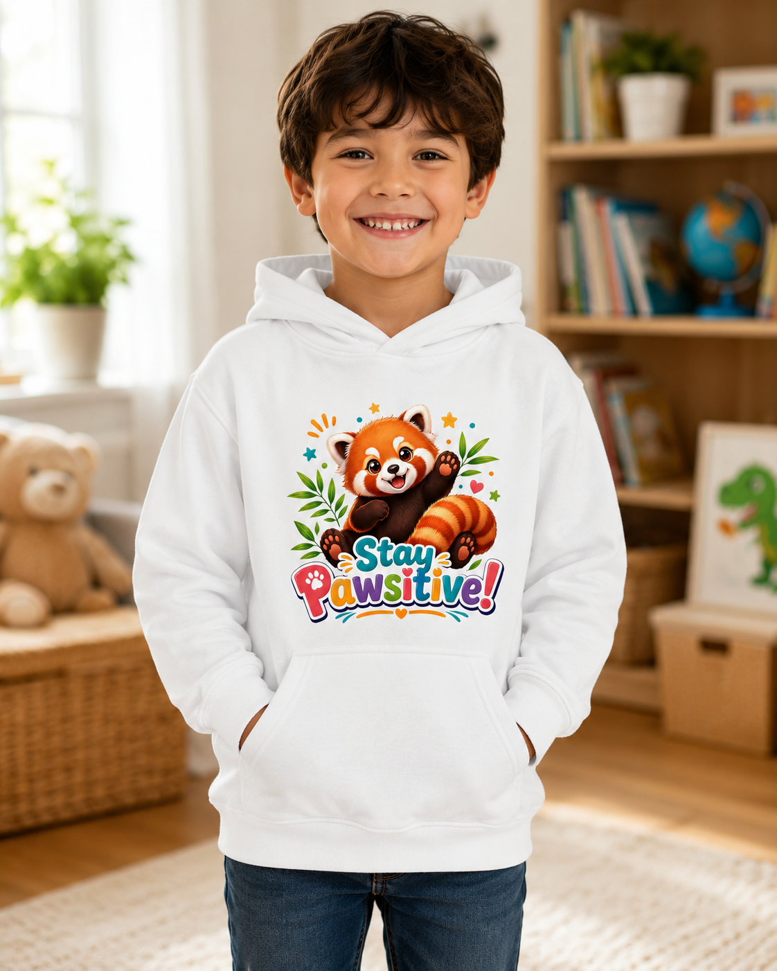 Red Panda 'Stay Pawsitive' Hoodie | Kids Animal Cute Motivational Sweatshirt