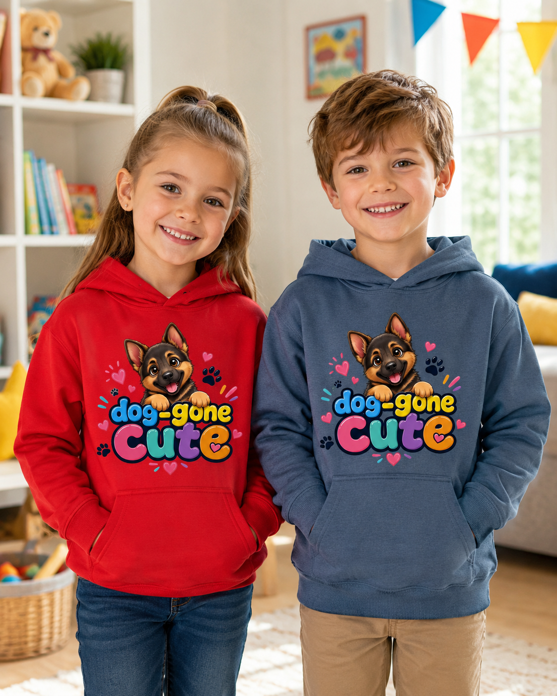 Dog-Gone Cute Kids Hoodie — Playful German Shepherd Paw Print Design