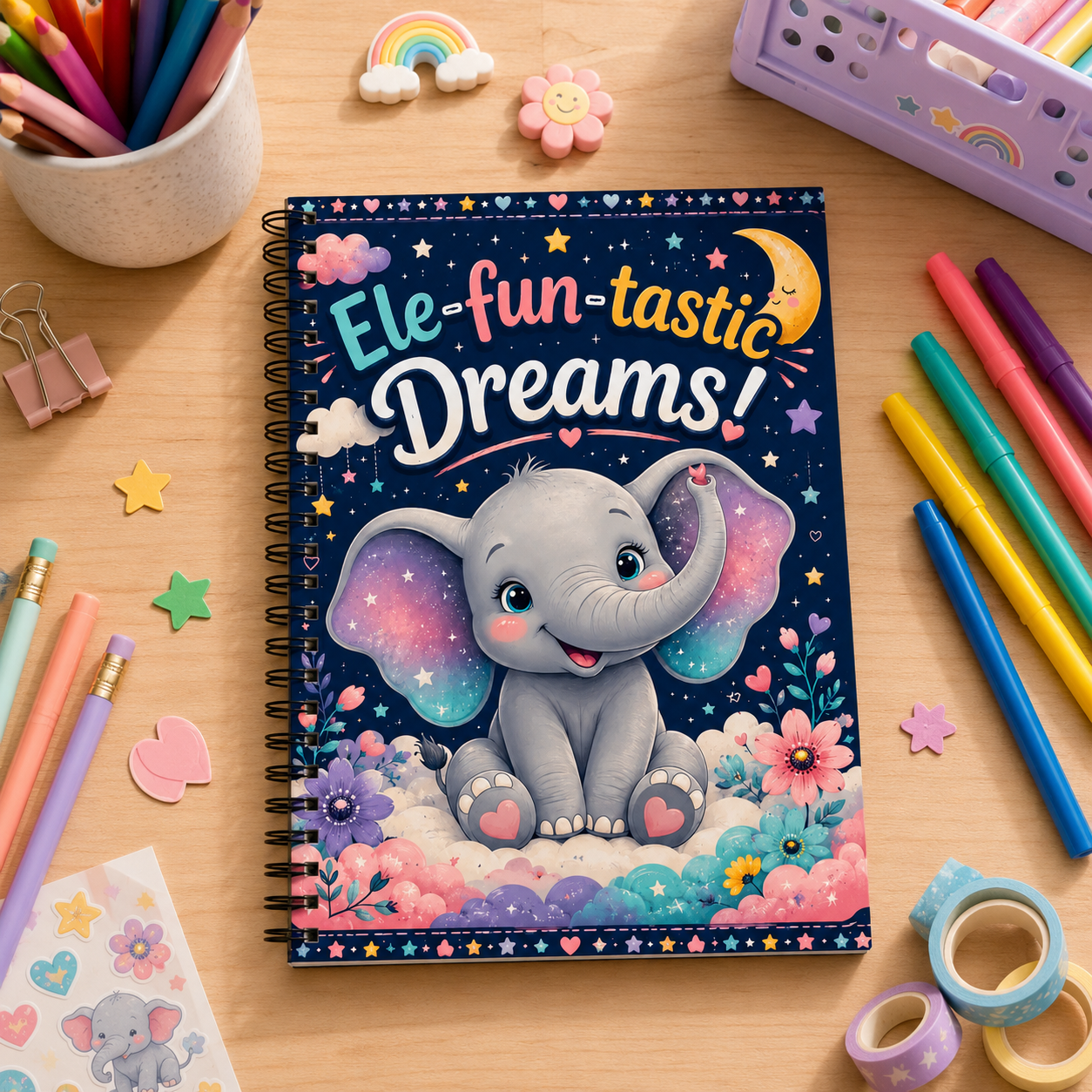 Ele-fun-tastic Dreams! Cute Elephant Spiral Notebook - Ruled Journal for Kids & Baby Shower Gift