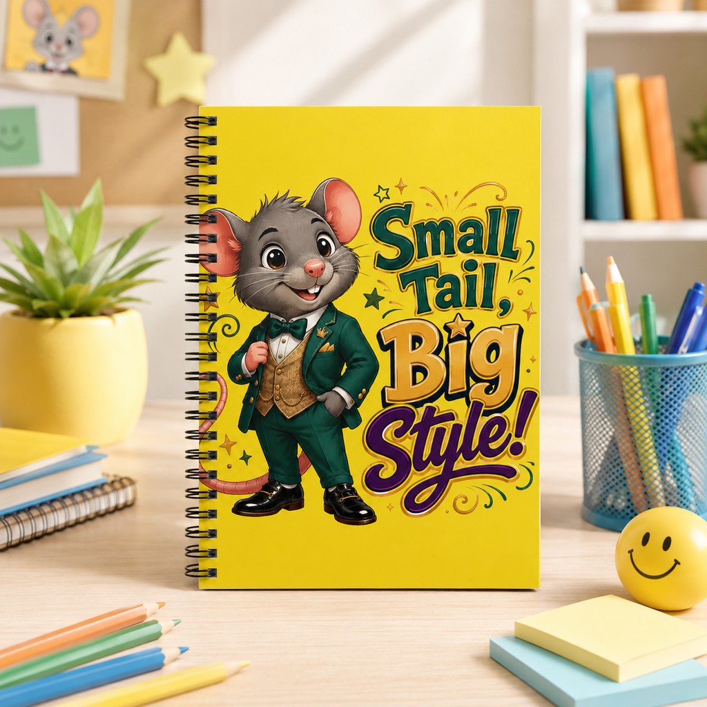 Notebook — "Small Tail, Big Style!" Cute Dressed Mouse Spiral Journal