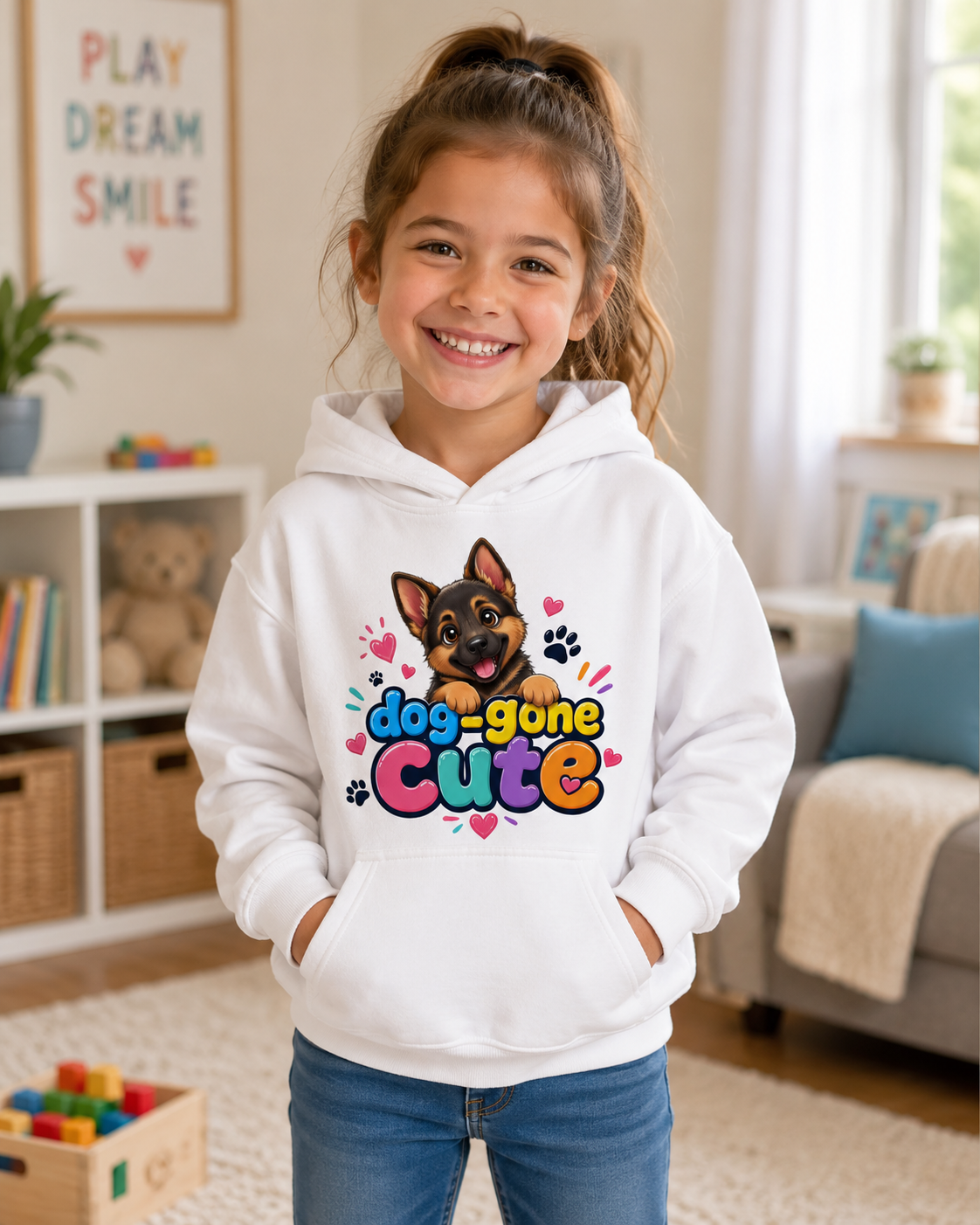 Dog-Gone Cute Kids Hoodie — Playful German Shepherd Paw Print Design