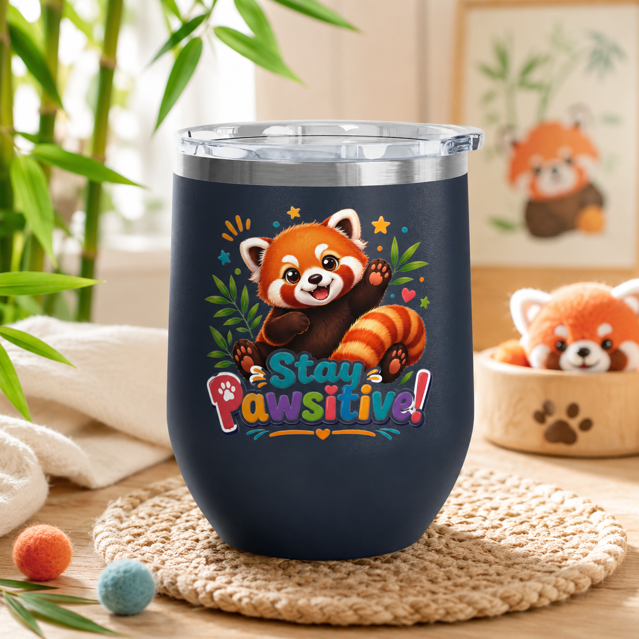 Stay Pawsitive Red Panda Tumbler — 12oz Insulated Cute Animal Gift