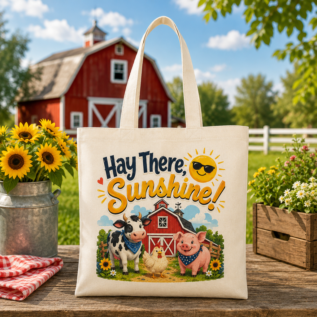 Hay There Sunshine! Farm Animals Natural Cotton Tote Bag