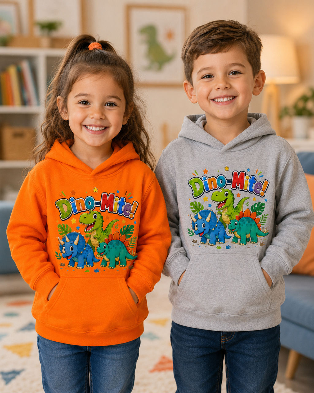 Dino-Mite! Kids Hoodie — Cute Colorful Dinosaur Pullover for Toddlers & Kids