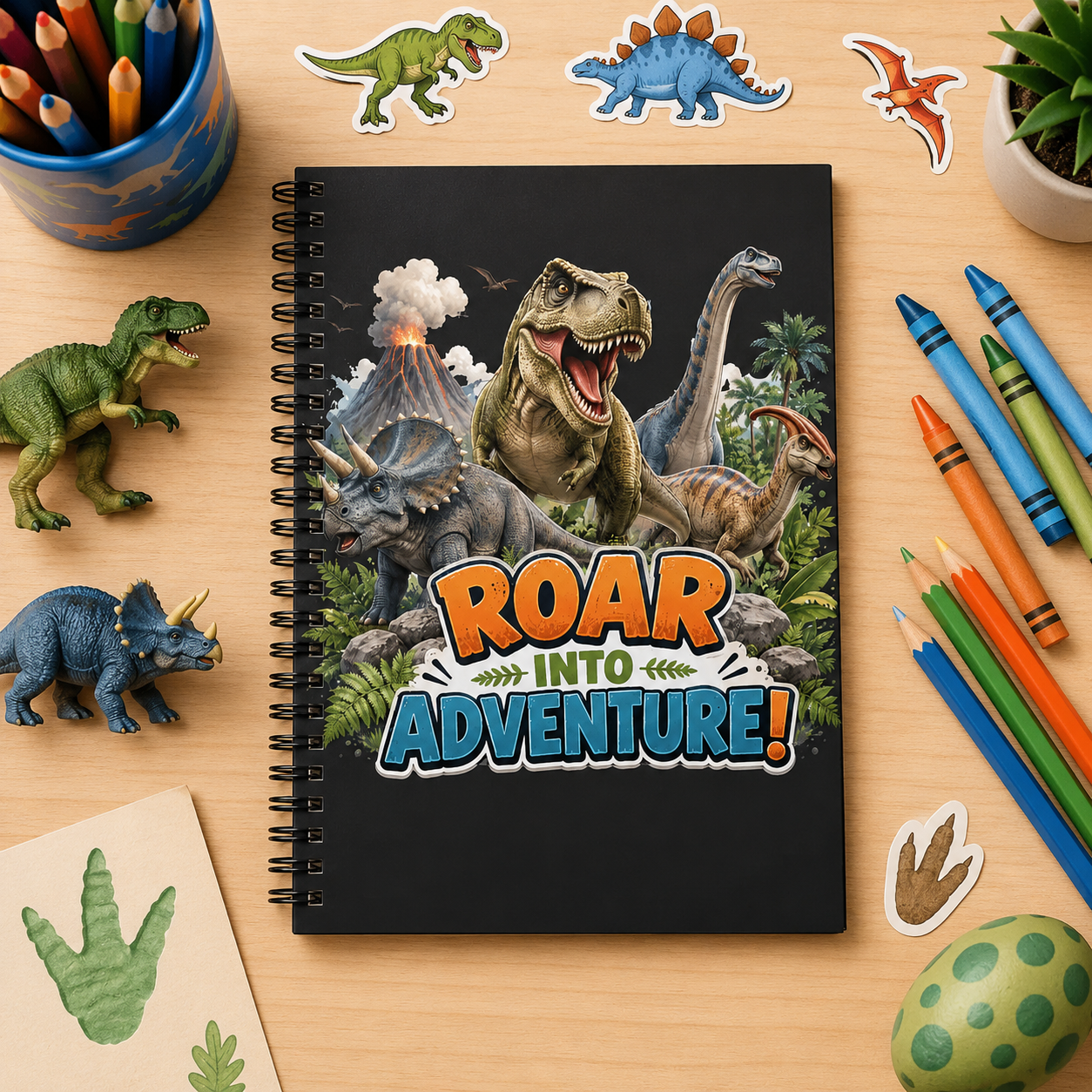 Dinosaur 'Roar Into Adventure!' Spiral Notebook — Ruled Journal for Kids