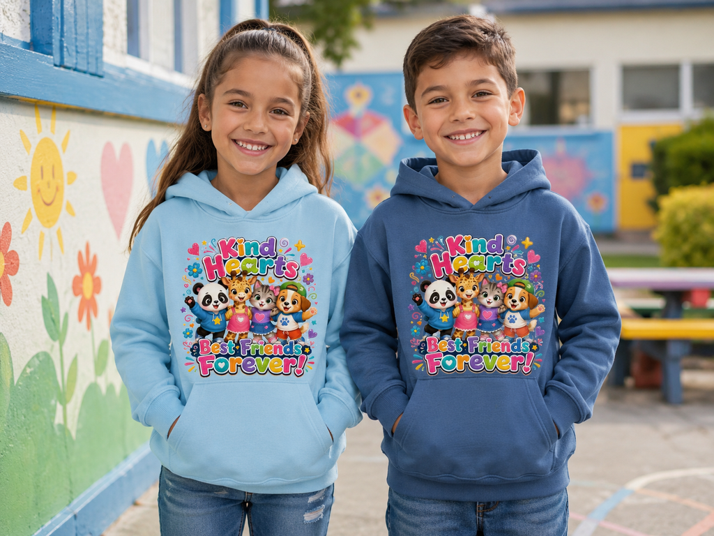 Kids Hoodie - "Kind Hearts Best Friends Forever" Cute Animal Friendship Hoodie