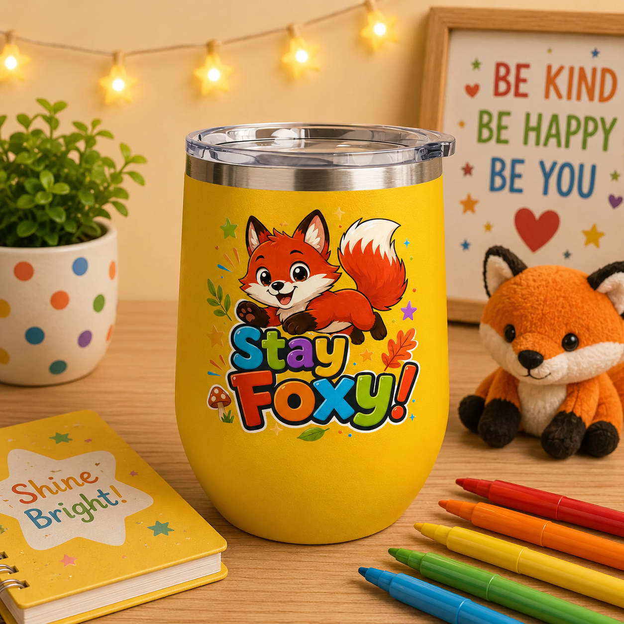 Stay Foxy 12oz Tumbler — Cute Fox Insulated Cup